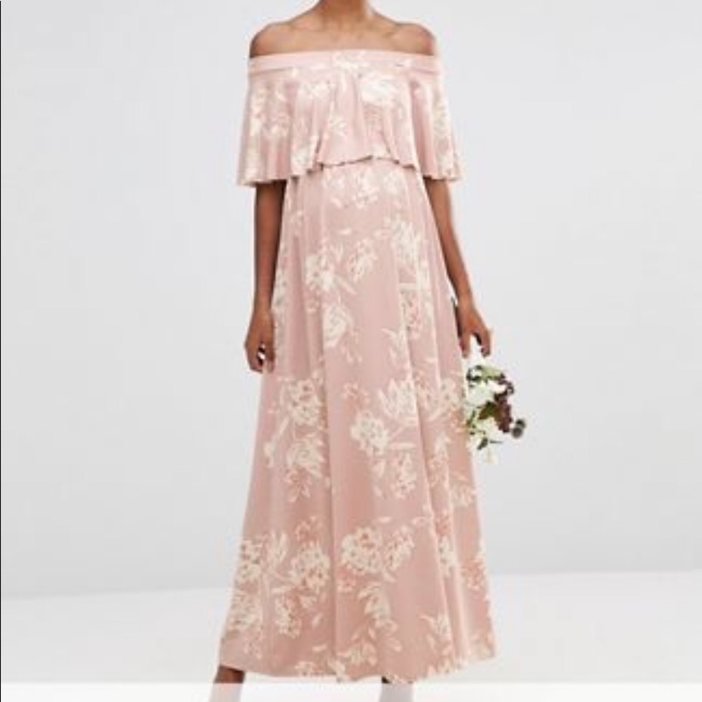 Off the shoulder floral maxi maternity dress